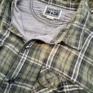 Converse One Star Green Plaid Button Up